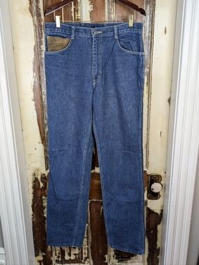 Vintage Justice Jeans With Leather Trim Made in Canada 34x34 Western Workwear